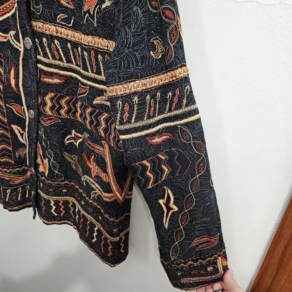Vintage Embroidery Metallic Button Front Jacket Blazer Cottagecore Size M
